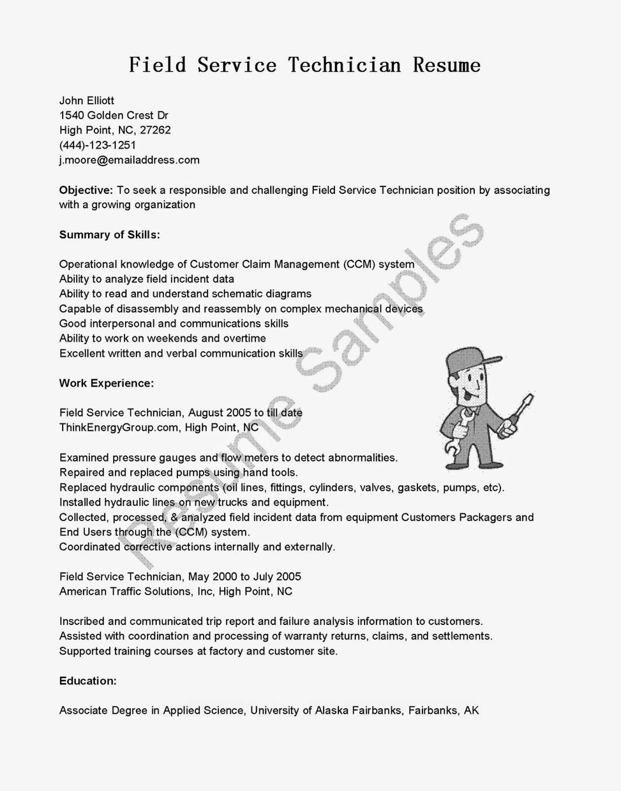 Generator service technician resume